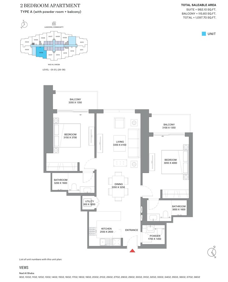 1, 1.5 & 2.5 Bedroom - Floor 1