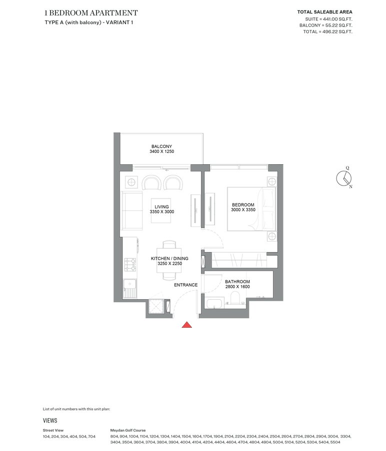 1, 1.5 and 2 Bedroom - Floor 1