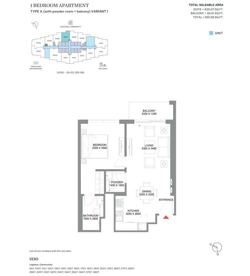 1, 1.5 & 2.5 Bedroom - Floor 1