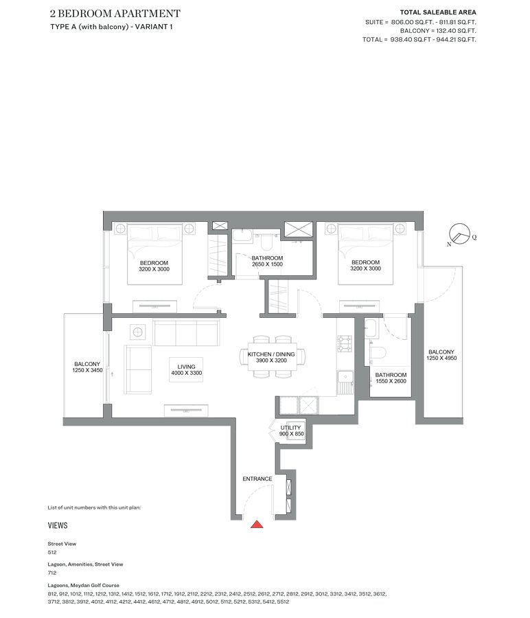 1, 1.5 and 2 Bedroom - Floor 1